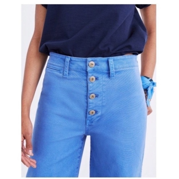Madewell Emmett Blue Wide-Leg Pants Jeans Button Front Patch Pocket Crop Size 27 - Picture 5 of 11
